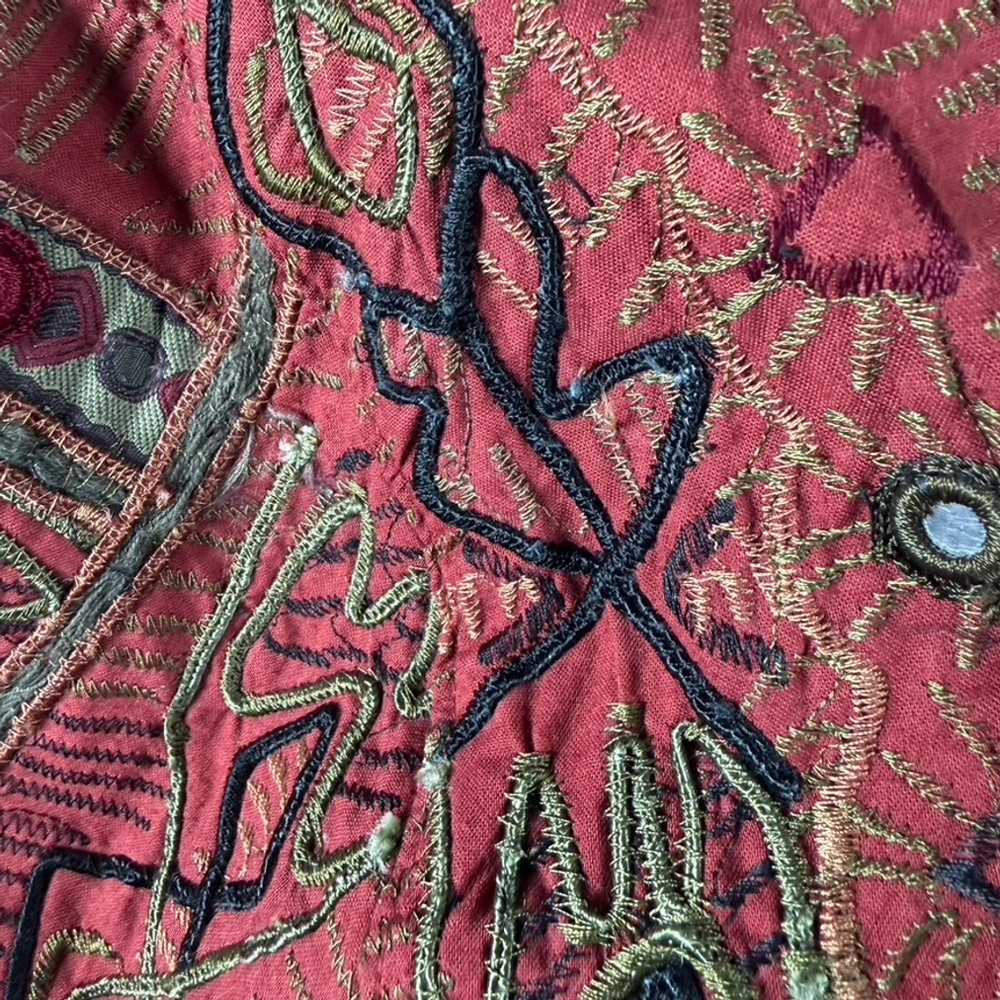 Chicos Rust Red Multi Embroidered Applique Jacket Vintage Boho Size 3 = XL - Picture 10 of 12